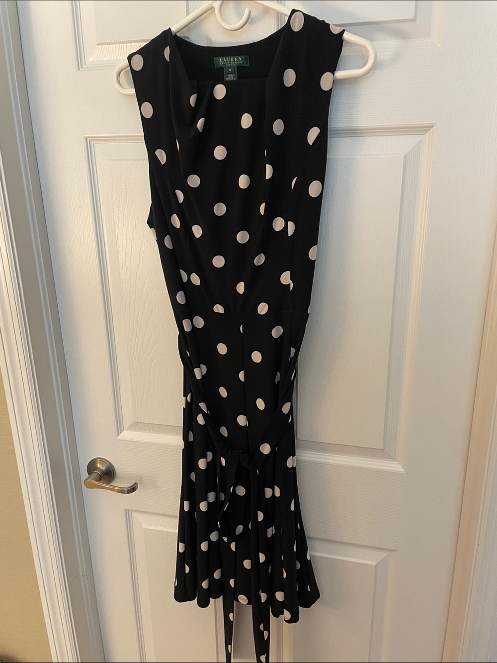 Lauren Ralph Lauren Black and Cream Polka Dot Midi Dress
